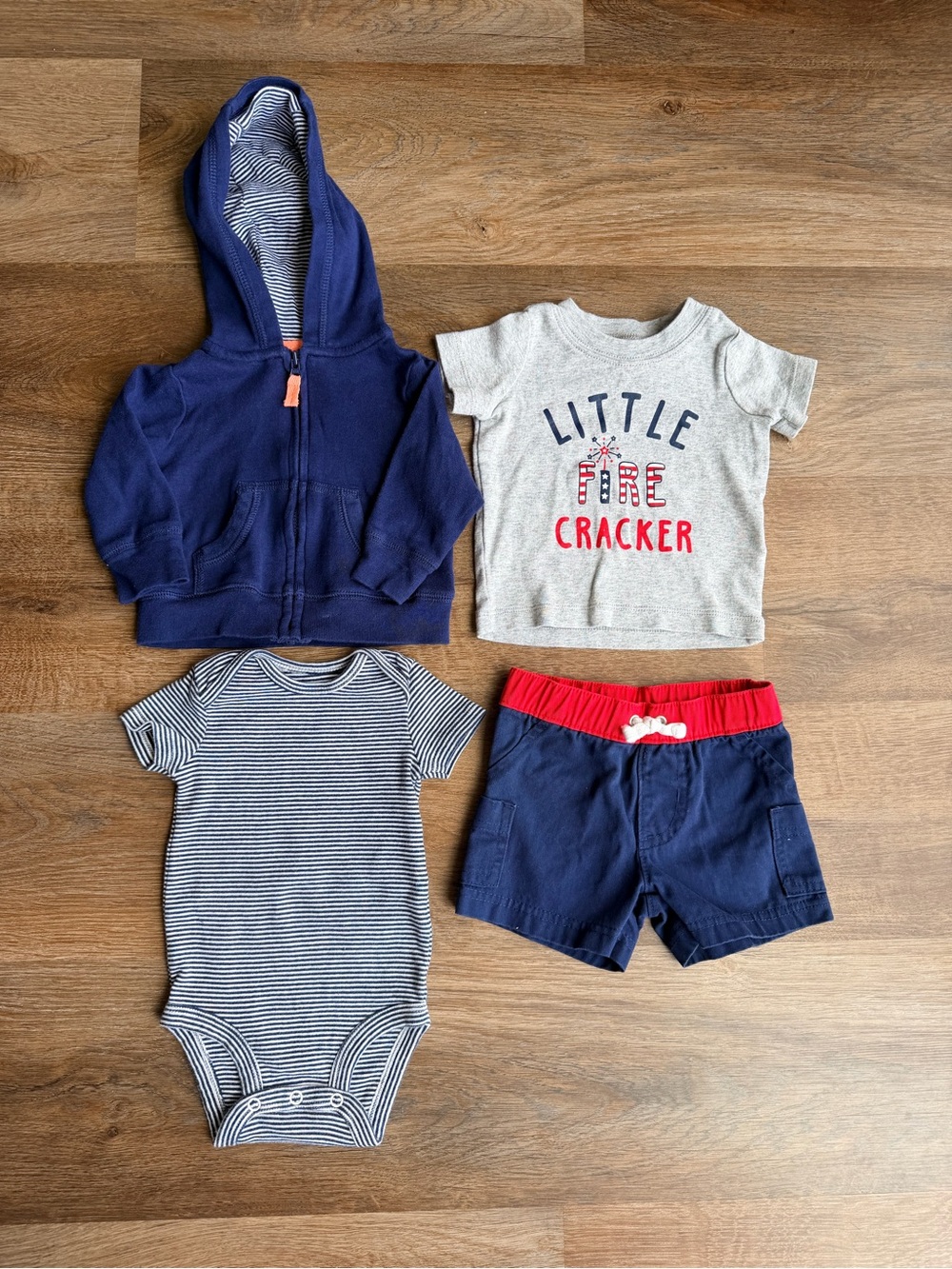 CARTERS | Baby Boy Outfit Bundle | Hoodie Shorts Onesie Tee | 4 Pc  | Matching